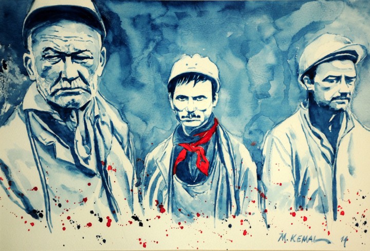 Foto zeigt ein Gemälde mit drei Männern