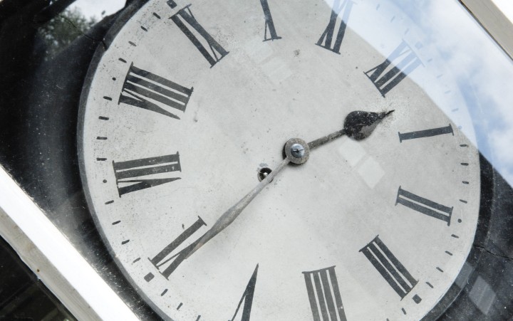 Distorted view of a clock face