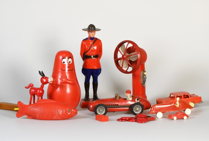 Various red plastic objects