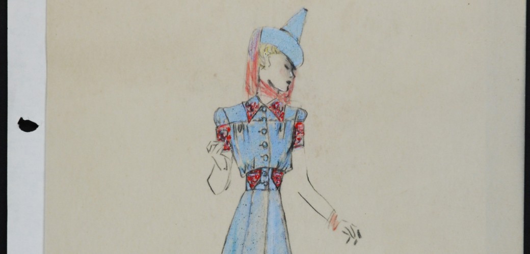 Skizze einer Dame im blauen Kleid