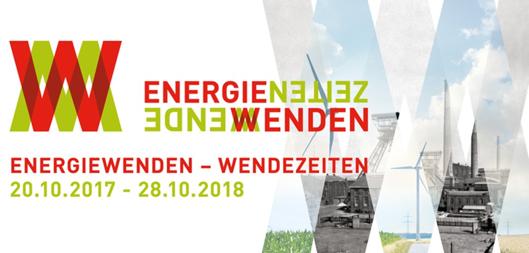 KeyVisual der Ausstellung mit Schriftzug "Energiewenden - Wendezeiten" und "20.10.2017 - 28.10.2018"