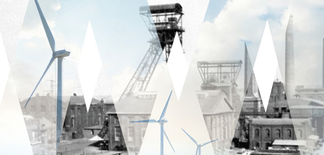 Keyvisual der Ausstellung "Energiewenden - Wendezeiten" mit Collage aus verschiedenen Bildern