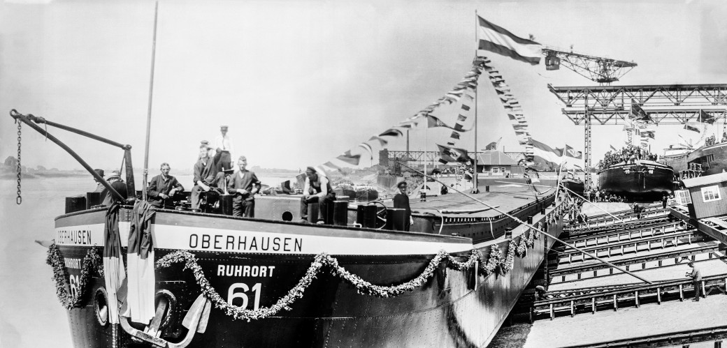 Das Schiff mit dem Namen "Oberhausen" hat seinen Stapellauf an der Rheinwerft Walsum.