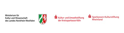 Drei Logos, von links nach rechts: Ministerium für Kultur und Wissenschaft des Landes Nordrhein-Westfalen, Kultur- und Umweltstiftung der Kreissparkasse Köln, Sparkassen-Kulturstiftung Rheinland