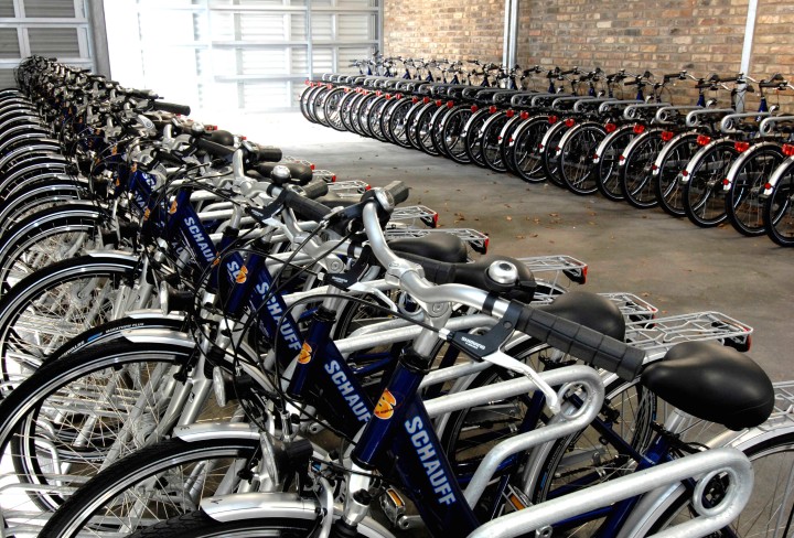 Rental bicycles in the bicycle depot