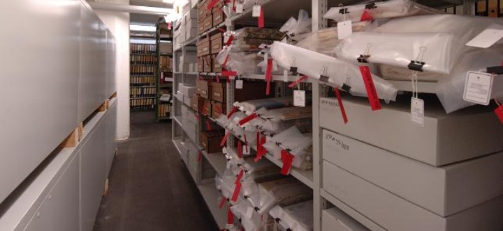 Look into the collection depot with many shelves full of exhibits