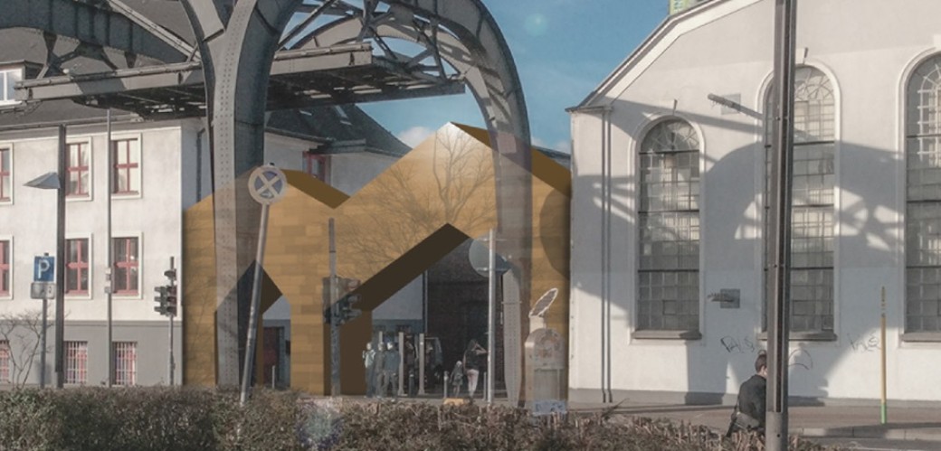 Architektonischer Entwurf für den neuen Doppelgiebel am Eingang zum Gelände der Zinkfabrik Altenberg