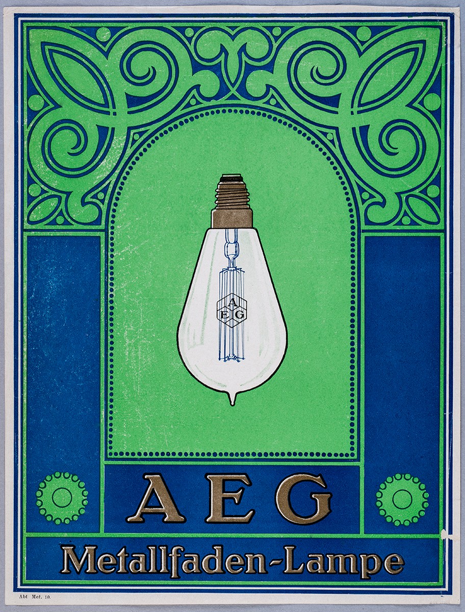 Werbeblatt für eine „AEG Metallfaden-Lampe“