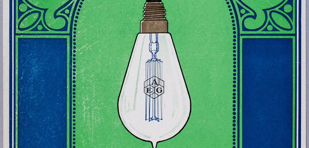 Werbeblatt für eine „AEG Metallfaden-Lampe“