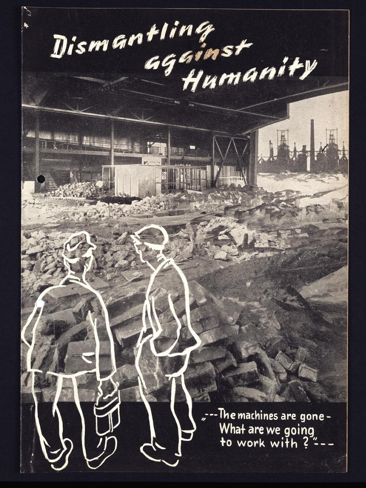 Schwarz-weiße Titelseite der Propagandabroschüre „Dismantling against Humanity“