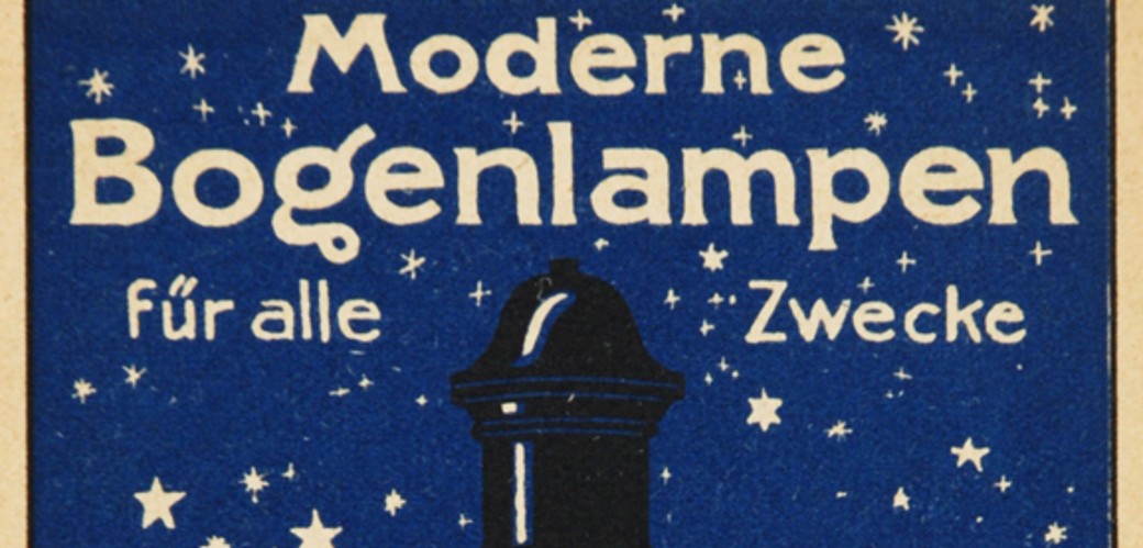 Historisches Werbeblatt der Regina-Bogenlampenfabrik in blau