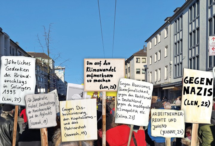 Zeichnung einer Straßendemo