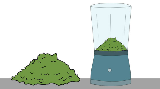 Eine Grafik zeigt einen Mixer gefüllt mit Moos