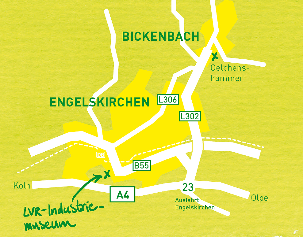 Karte zeigt Engelskirchen und die Lage des LVR-Industriemuseums Kraftwerk Ermen & Engels